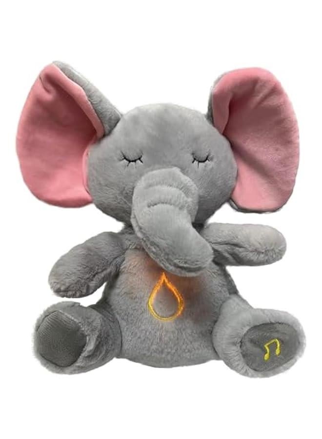 Soothing Breathable Plush Toy For Newborns Music Lighting Sleep Doll Elephant Shape PP Cotton Short Plush Multi-Functional-Color:Breathing Elephant Ordinary-Height:28cm - Image 1